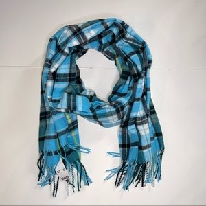 Blue teal scarf with fringes at the end